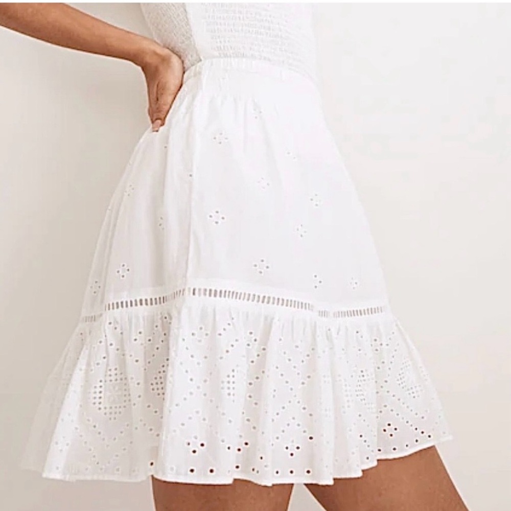 Madewell White Eyelet Ruffle Mini Skirt